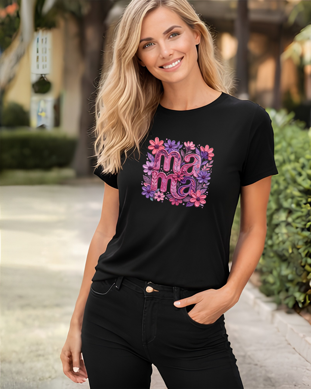 Mama Floral T-Shirt — Pink & Purple Flower Mother's Day Tee