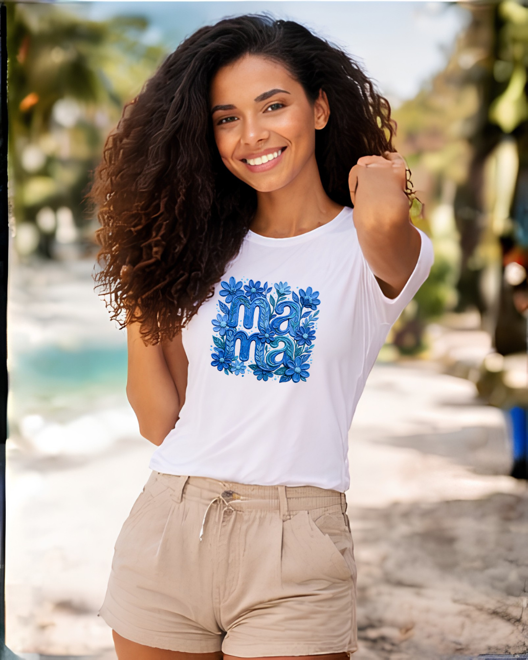 Mama Floral T-Shirt — Blue Hand-Drawn Flowers Mother’s Day Tee