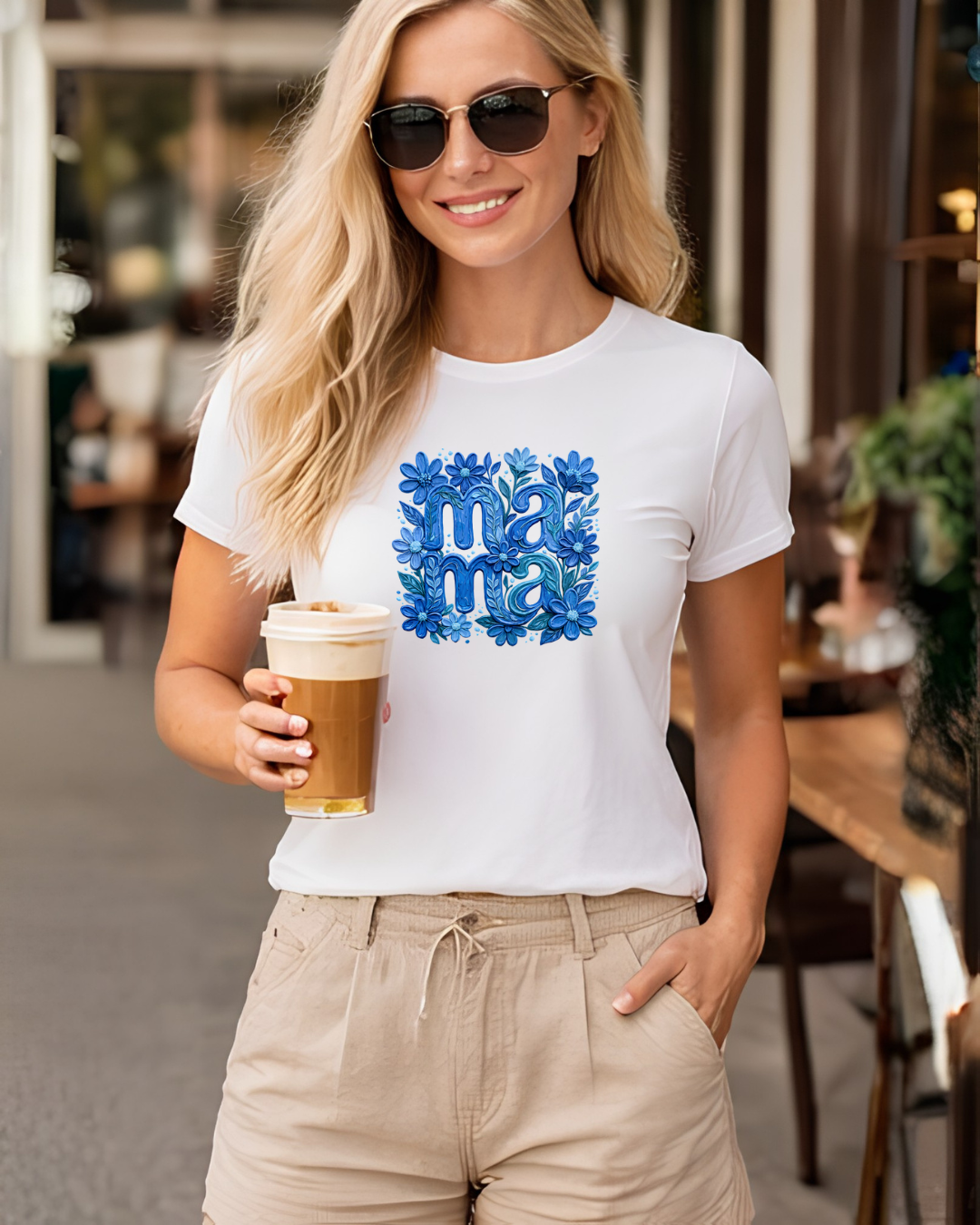 Mama Floral T-Shirt — Blue Hand-Drawn Flowers Mother’s Day Tee