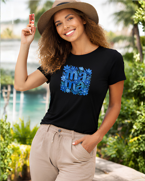 Mama Floral T-Shirt — Blue Hand-Drawn Flowers Mother’s Day Tee
