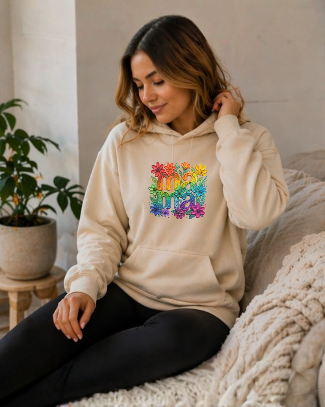 Floral Rainbow Mama Hoodie – Cute Mom Sweatshirt, Mother’s Day Gift, Colorful Mama Pullover, Cozy Gift for Moms