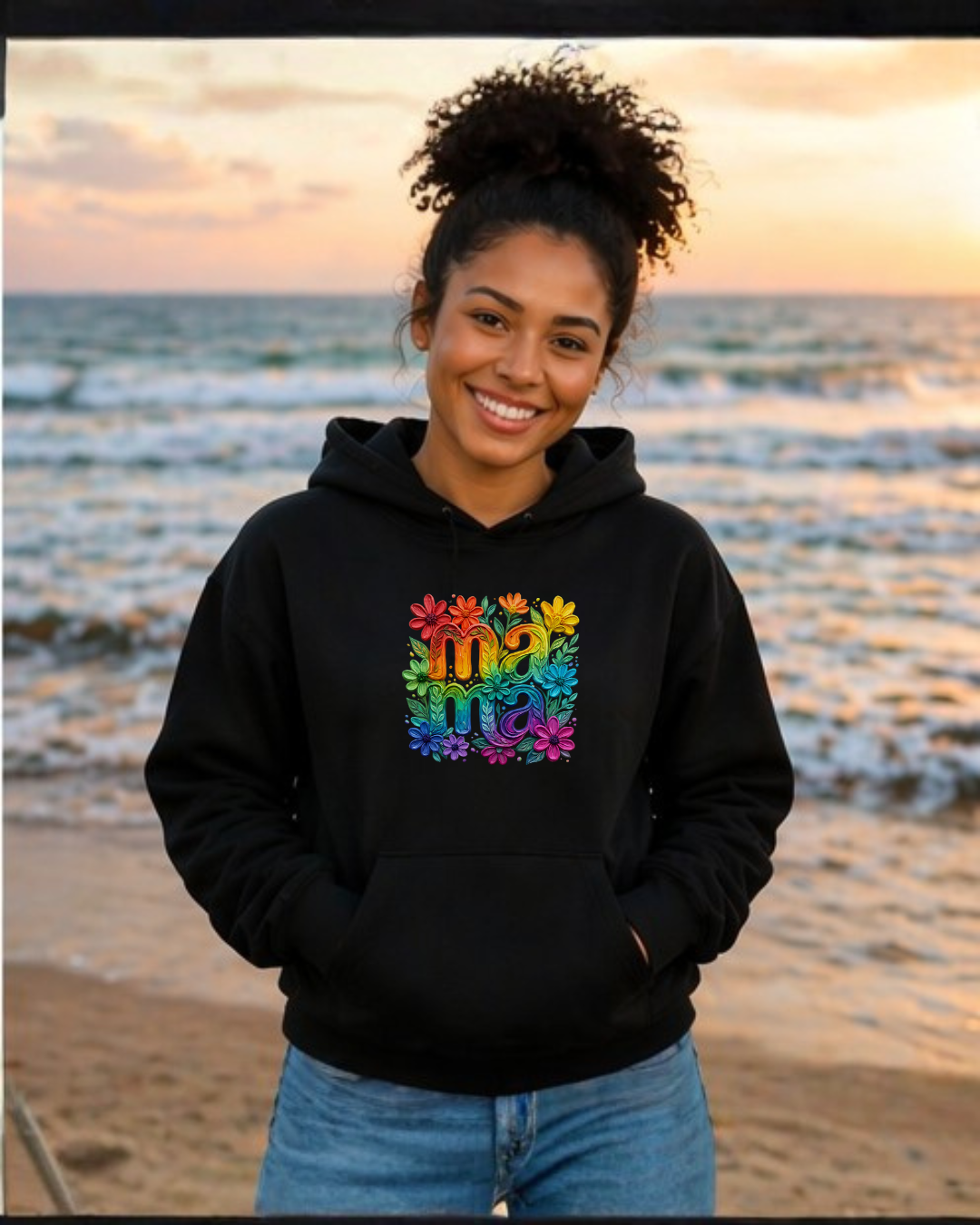 Floral Rainbow Mama Hoodie – Cute Mom Sweatshirt, Mother’s Day Gift, Colorful Mama Pullover, Cozy Gift for Moms