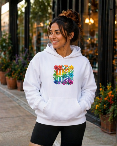 Floral Rainbow Mama Hoodie – Cute Mom Sweatshirt, Mother’s Day Gift, Colorful Mama Pullover, Cozy Gift for Moms