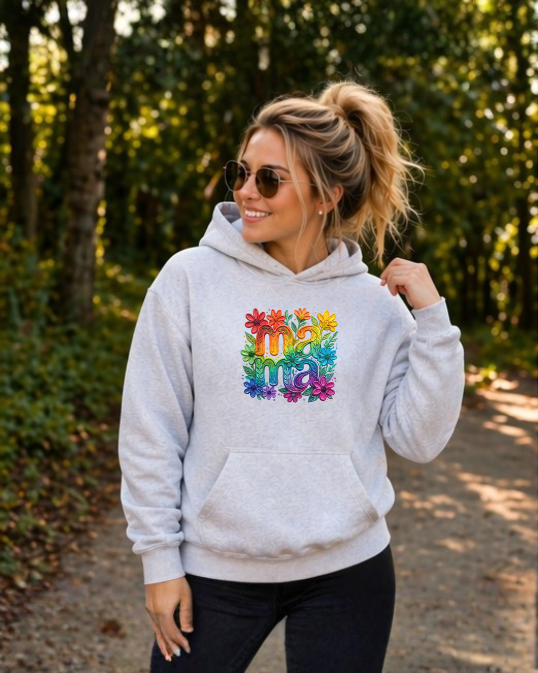 Floral Rainbow Mama Hoodie – Cute Mom Sweatshirt, Mother’s Day Gift, Colorful Mama Pullover, Cozy Gift for Moms